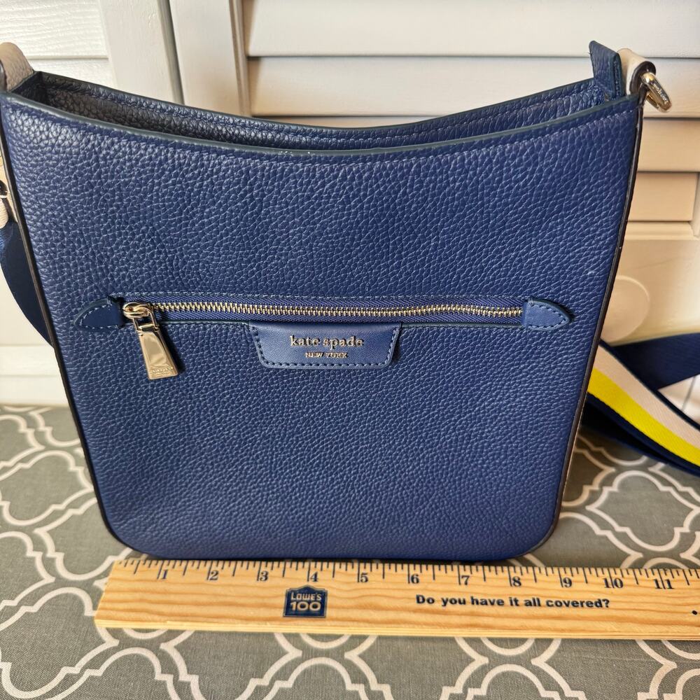 Kate Spade New York Hudson Pebbled Leather Messenger Crossbody Bag Navy Blue - Picture 8 of 16
